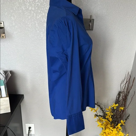 Express Blue Fitted Long Sleeve Button Down Shirt - Picture 8 of 10